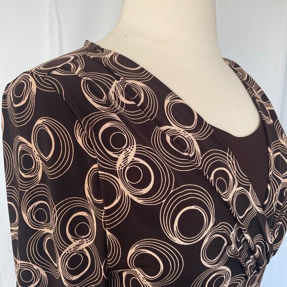 Y2K Top Womens Size XL Brown Geometric Print Stretch Babydoll Empire Waist Cyber - Picture 3 of 10